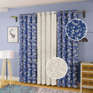 Bella Floral Foil Print Mix 'n' Match Blackout Curtains - Set of 3