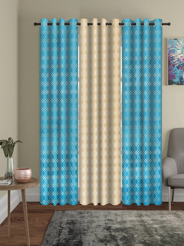 Hexa Velvet Foil Geometric Pattern Light-Dark Combo Curtains - pack of 3