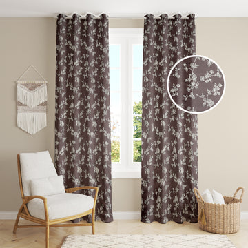 Bella Floral Foil Print Blackout Curtains - pack of 2