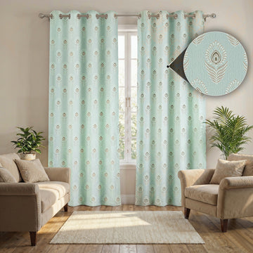 Majesty Jacquard Curtains - Premium 400 GSM Peacock Feather Weave | Set of 2