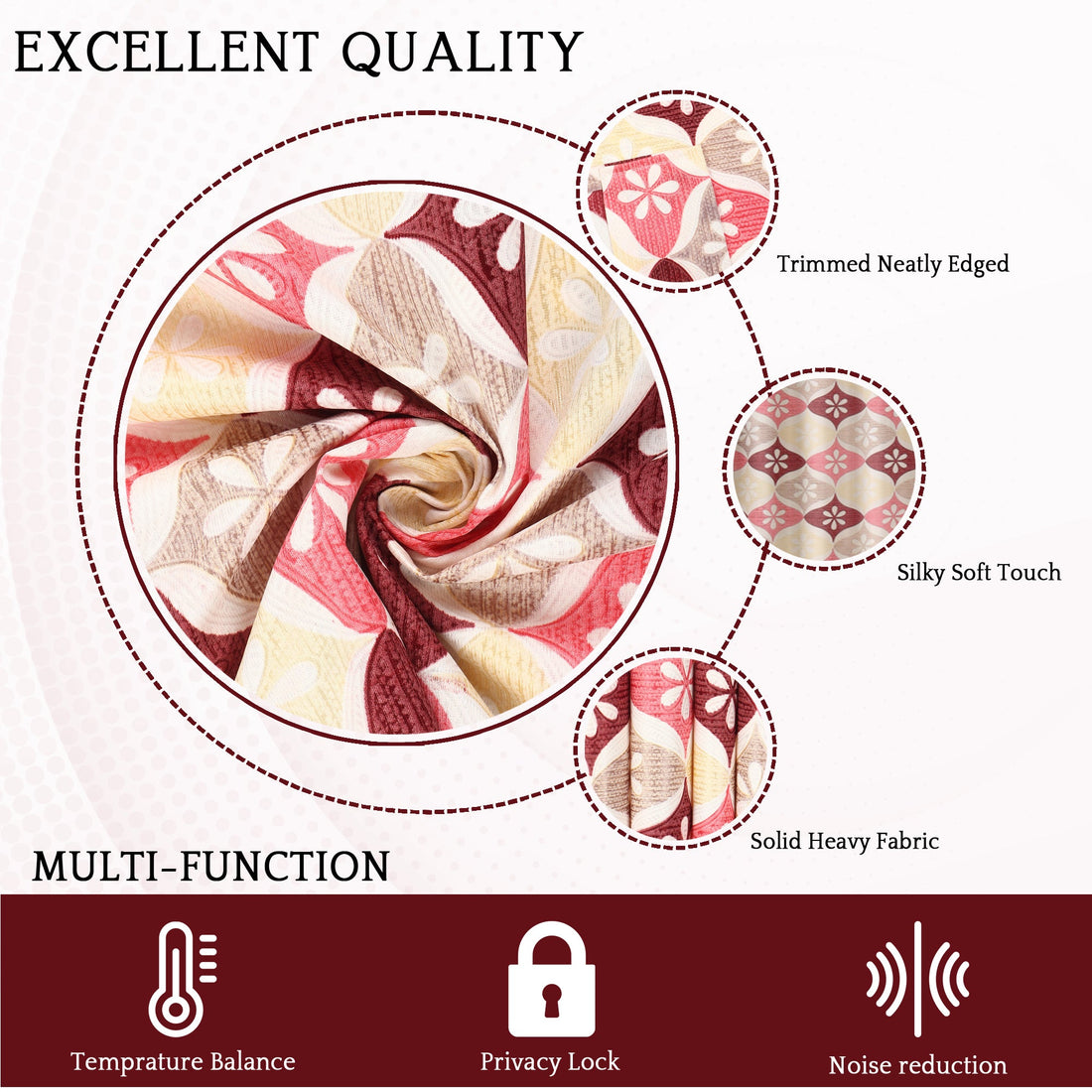 Geometrical Design Curtains with Matching Border and Detachable Rings - pack of 2