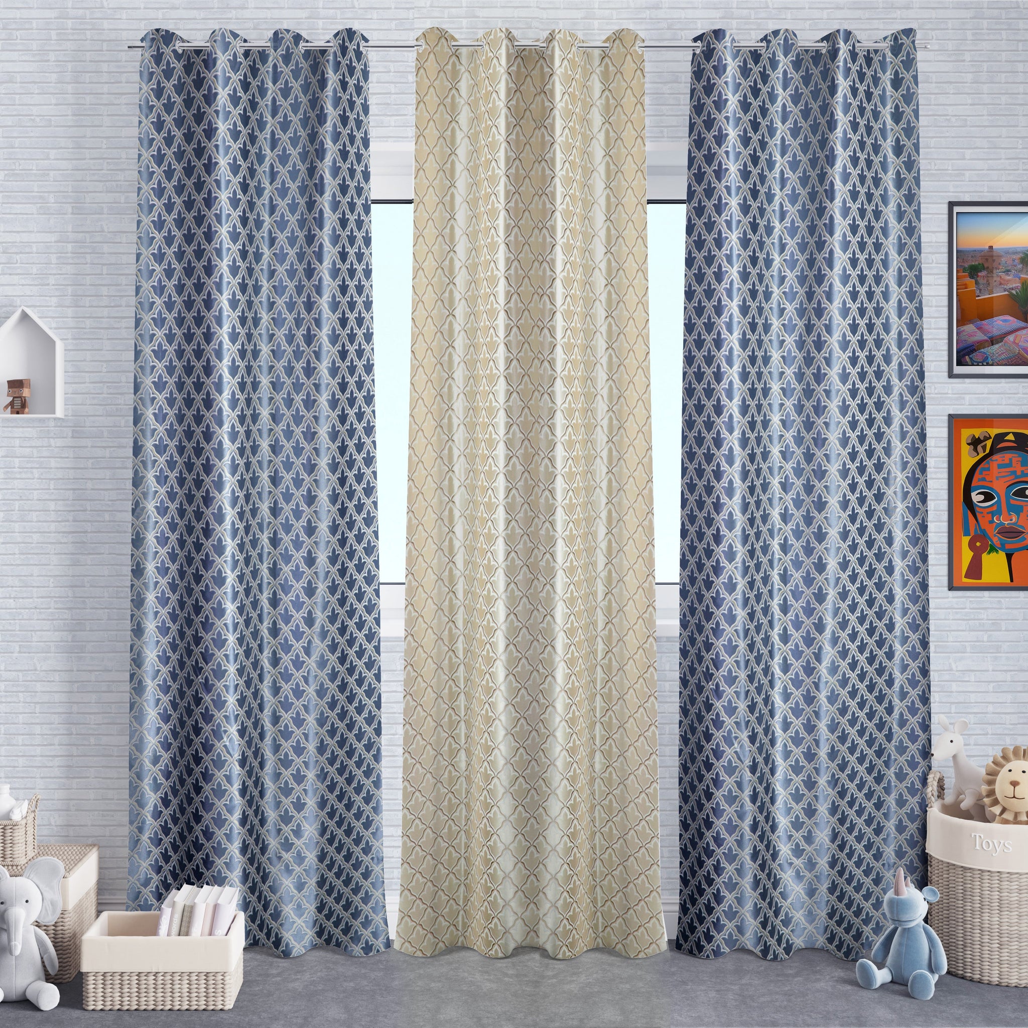 Rhombus Geometrical Pattern Room Darkening Curtains Combo - pack of 3