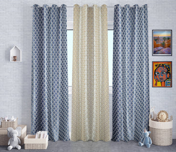 Rhombus Geometrical Pattern Room Darkening Curtains Combo - pack of 3