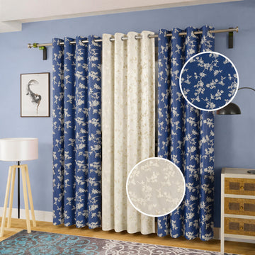 Bella Floral Gold Foil Print Mix 'n' Match Blackout Curtains - Set of 3
