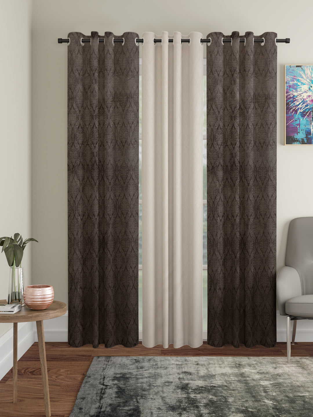 Velvet Embossed Color Combo Curtains - pack of 3