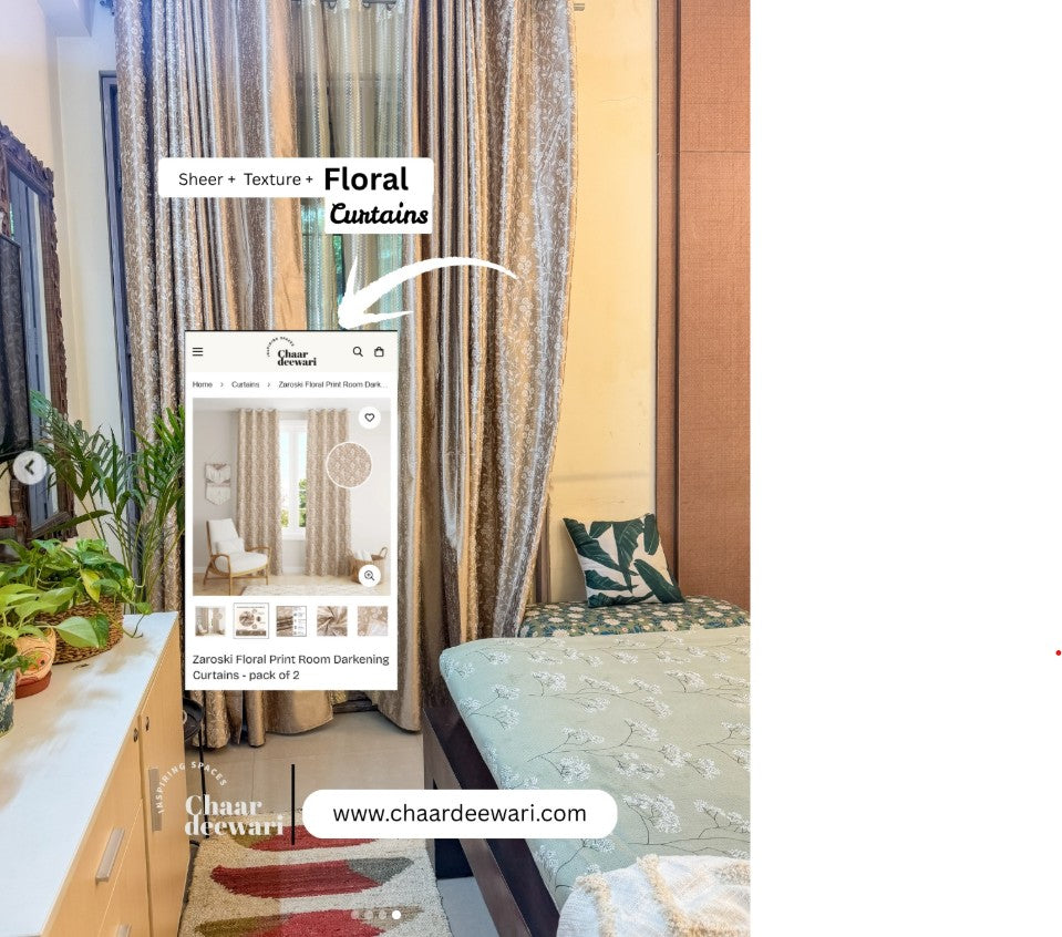 Set of 6 Eyelet Curtains with Sheers | Double Rod Living Room Curtains | Floral, Textured & Striped Sheer Set | 7 ft & 9 ft