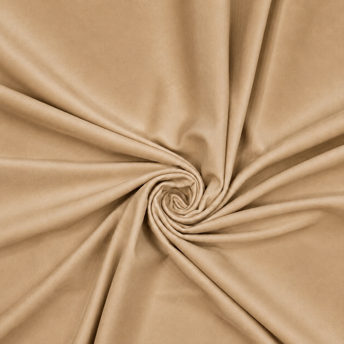 Camel brown velvet room-darkening curtains, set of 2, hanging on a black rod in a bright living room
