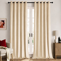 Cream velvet room-darkening curtains, set of 2, framing a French door in a cosy living room

