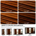 Dark brown velvet curtain fabric shown under warm, cool, bright and low light, conveying that different light and device, might show the color differently. 