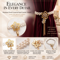 Floral crystal and pearl curtain tieback feature panel: gold frame, double pearl chain and loop fastening
