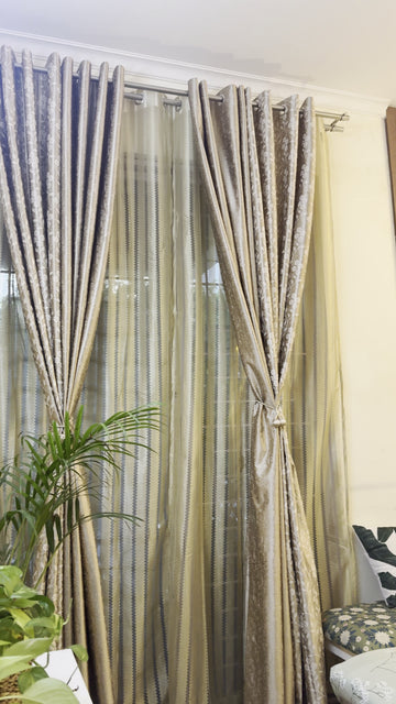 Set of 6 Eyelet Curtains with Sheers | Double Rod Living Room Curtains | Floral, Textured & Striped Sheer Set | 7 ft & 9 ft