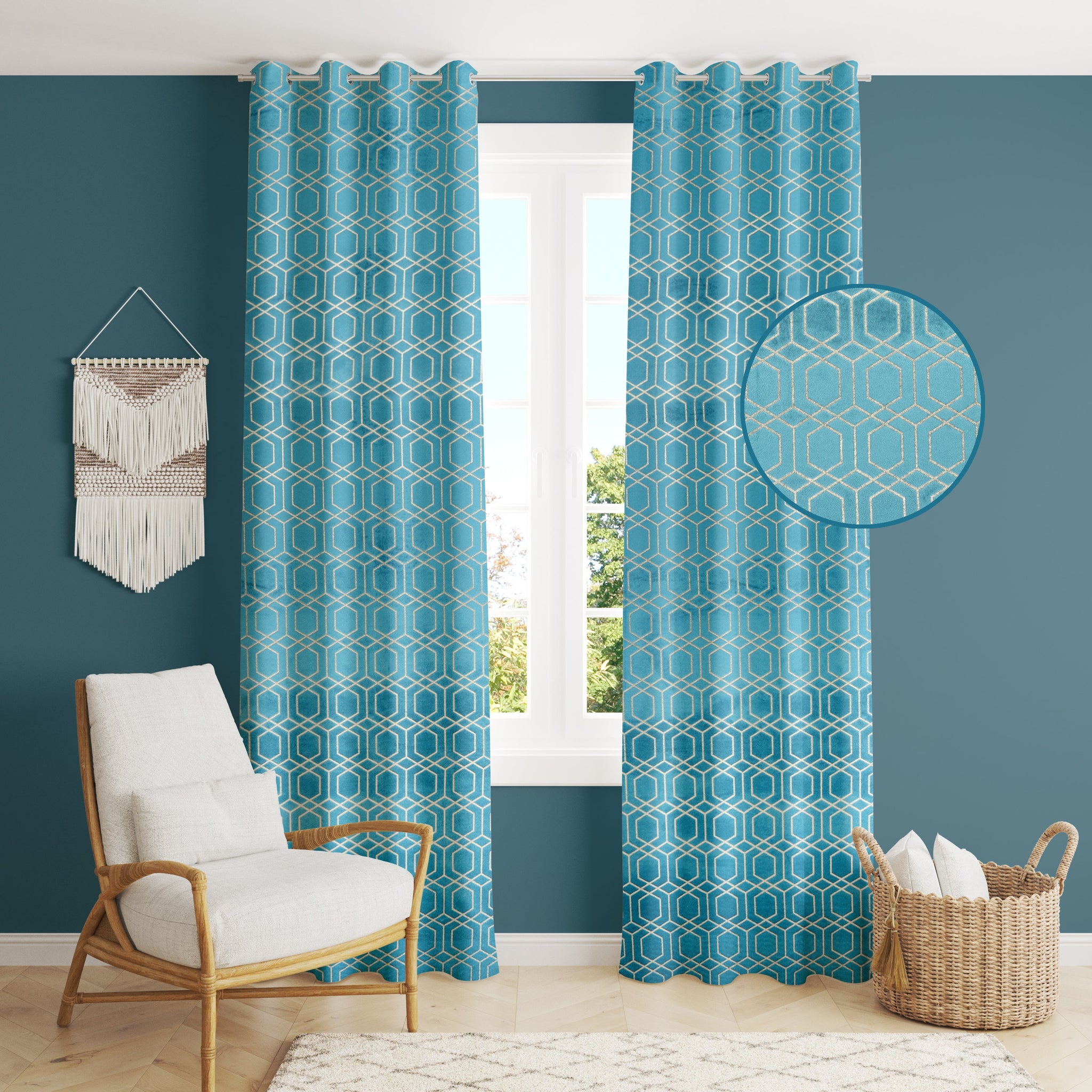 Hexa Velvet Foil Geometric Pattern Curtains - pack of 2