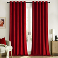 Maroon velvet room-darkening curtains, set of 2, hanging full length in a styled living room
