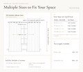 Size and coverage guide for velvet eyelet curtain set of 2 showing rod coverage, rings per curtain and 7 ft and 9 ft lengths. Gives clarity around what width needs how many curtains. 